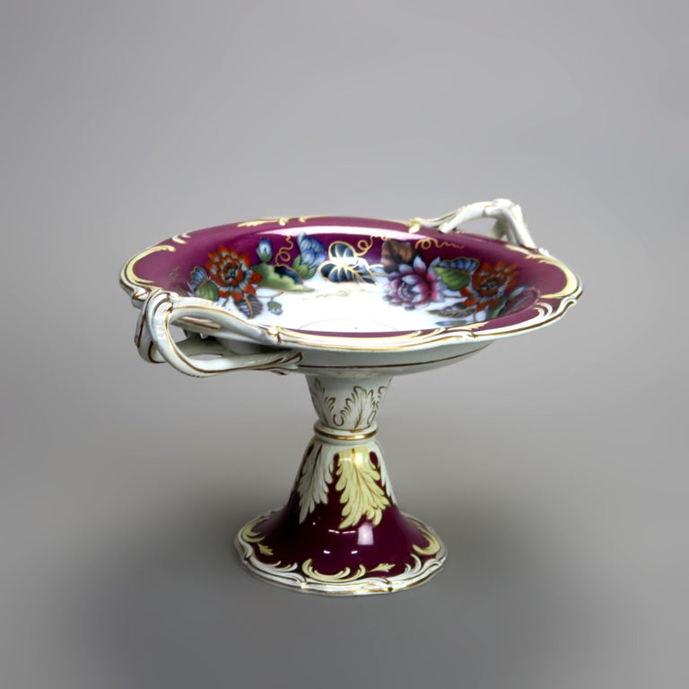 Three Antique English Hand Painted & Gilt Porcelain Footed Compotes C1890