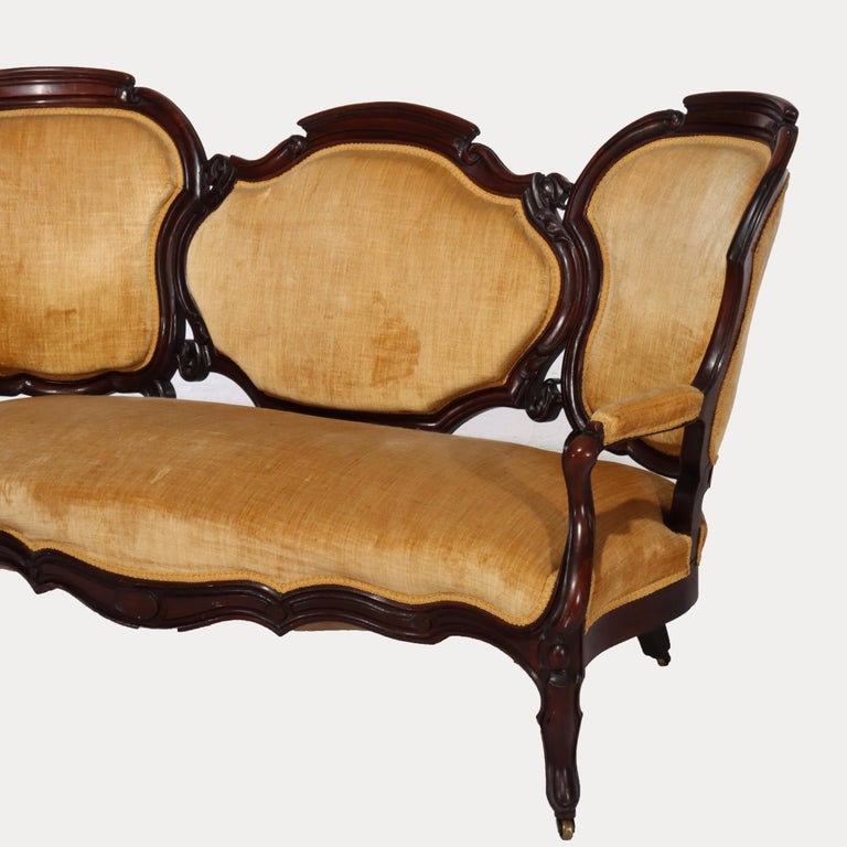 Antique Victorian Carved Walnut Three Panel Back Sofa C1880