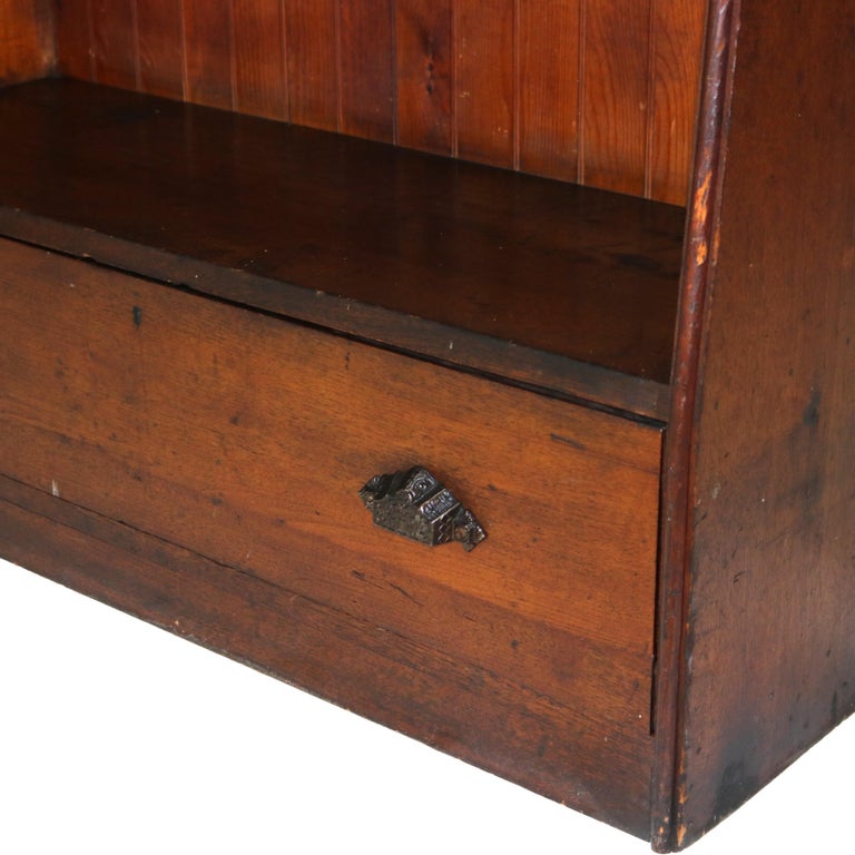 Antique Country Store Walnut & Oak Display Rack with Drawer c1900