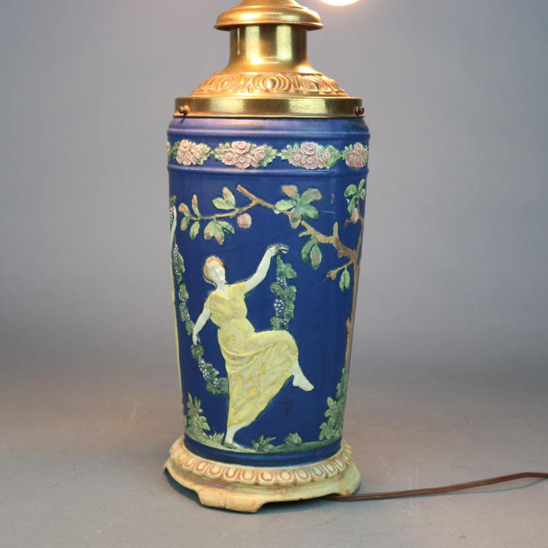 Antique Classical Greek Cameo Art Pottery Lamp Base Attr. Weller, c1930