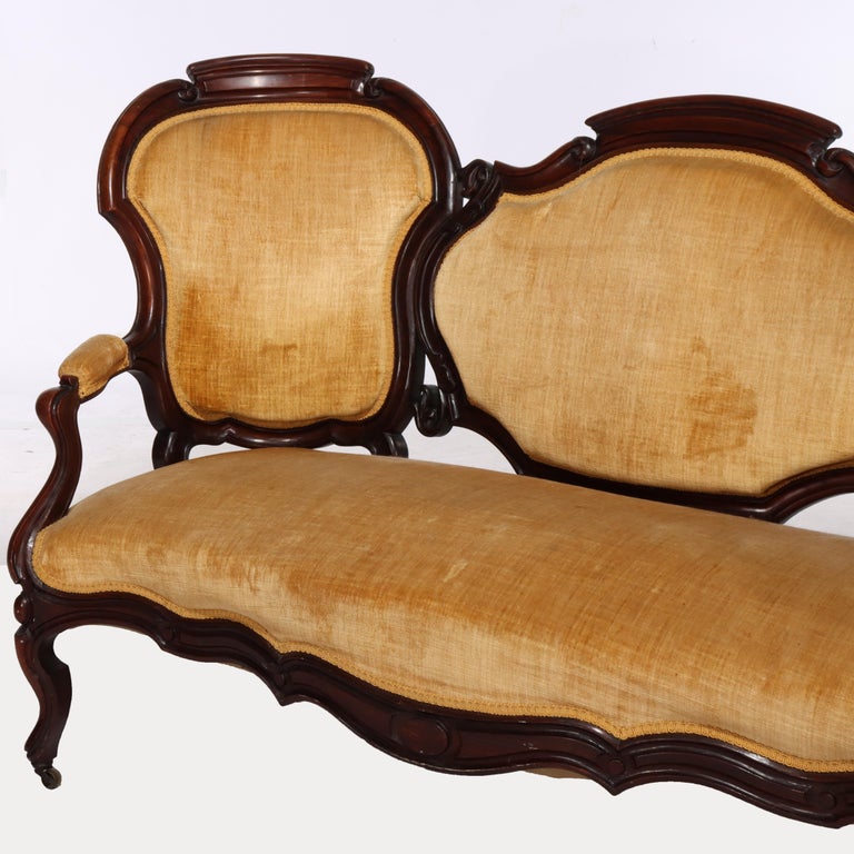 Antique Victorian Carved Walnut Three Panel Back Sofa C1880