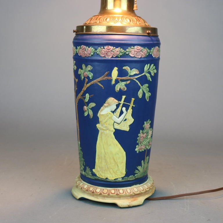 Antique Classical Greek Cameo Art Pottery Lamp Base Attr. Weller, c1930