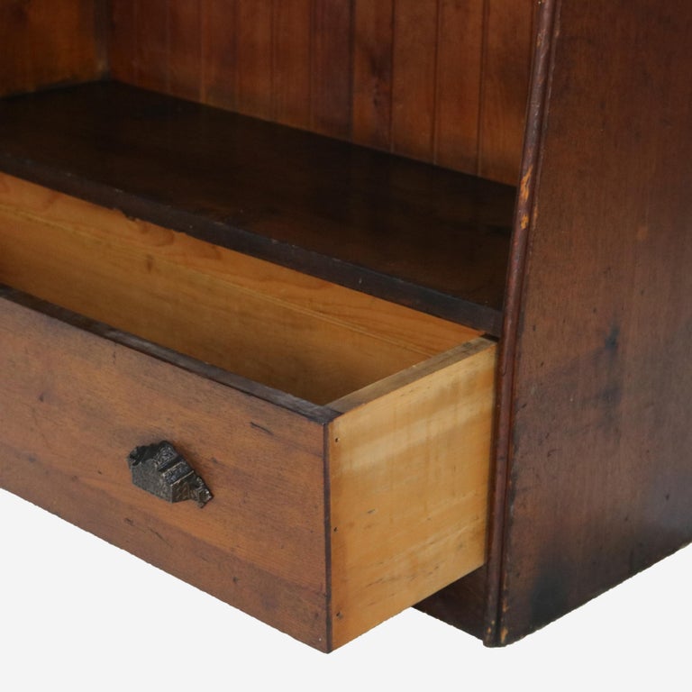 Antique Country Store Walnut & Oak Display Rack with Drawer c1900