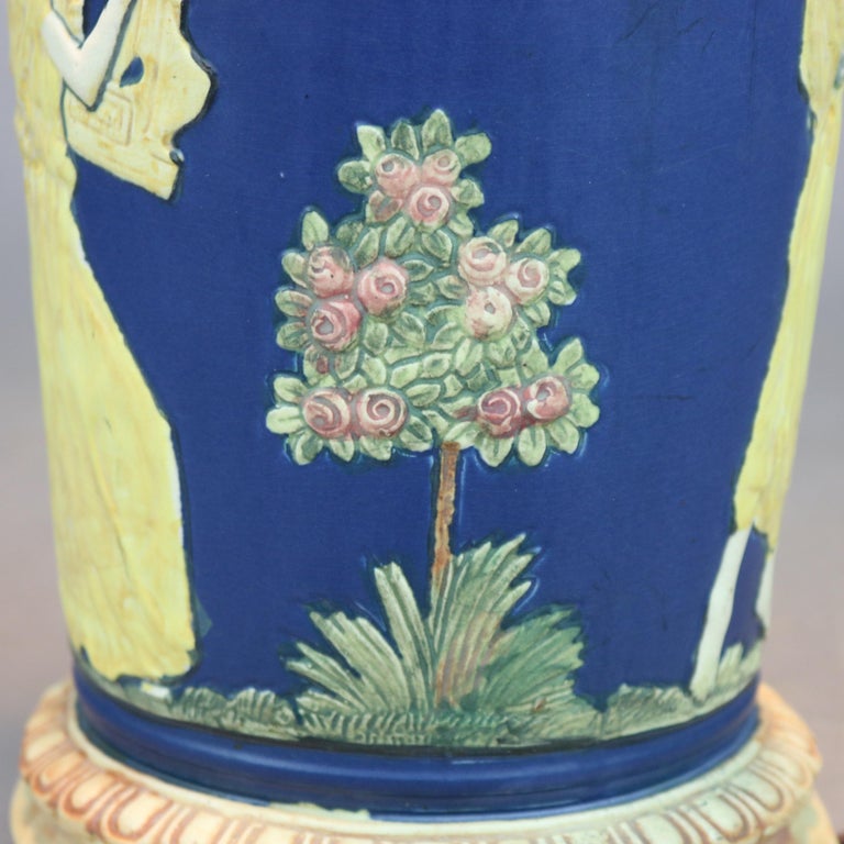 Antique Classical Greek Cameo Art Pottery Lamp Base Attr. Weller, c1930