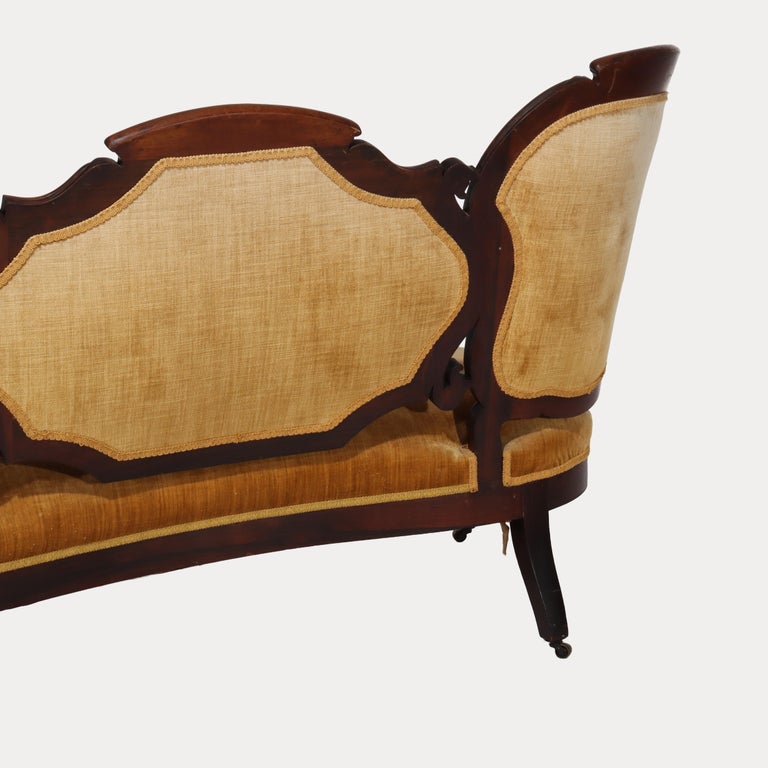 Antique Victorian Carved Walnut Three Panel Back Sofa C1880