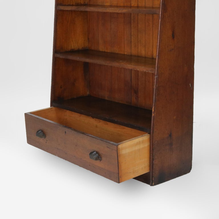 Antique Country Store Walnut & Oak Display Rack with Drawer c1900