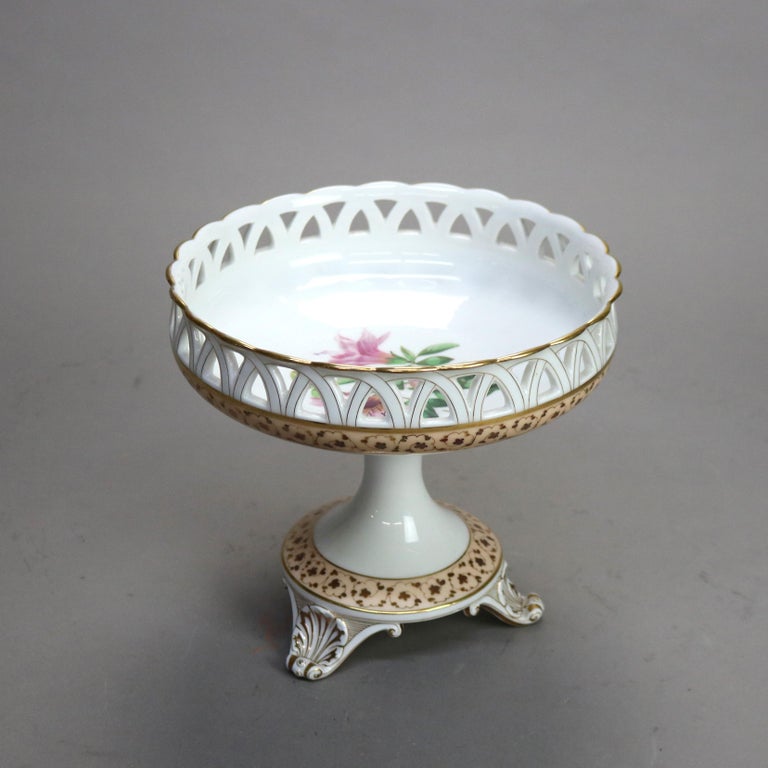 Three Antique English Hand Painted & Gilt Porcelain Footed Compotes C1890