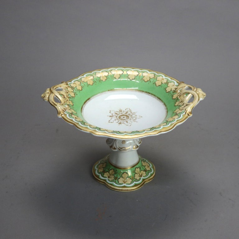 Three Antique English Hand Painted & Gilt Porcelain Footed Compotes C1890