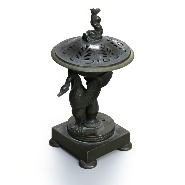 Antique Neoclassical Bronze Figural Sensor with Dolphin & Swan C1890