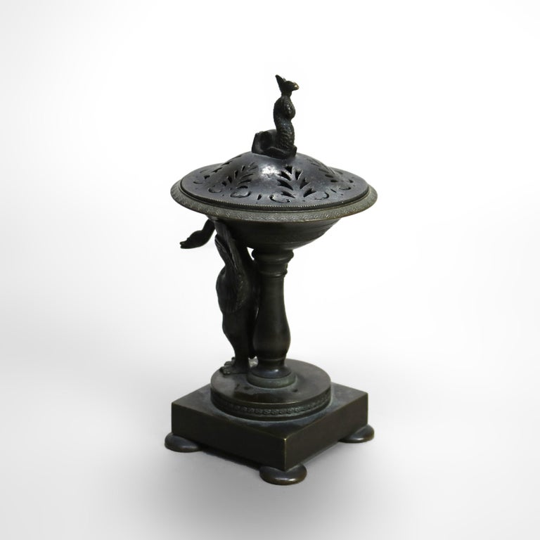 Antique Neoclassical Bronze Figural Sensor with Dolphin & Swan C1890