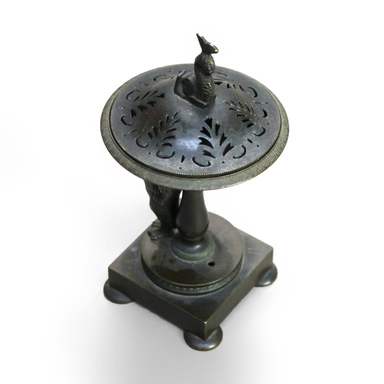 Antique Neoclassical Bronze Figural Sensor with Dolphin & Swan C1890