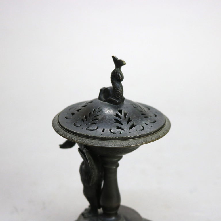 Antique Neoclassical Bronze Figural Sensor with Dolphin & Swan C1890