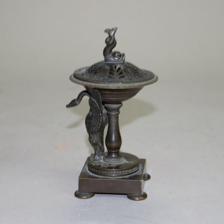 Antique Neoclassical Bronze Figural Sensor with Dolphin & Swan C1890