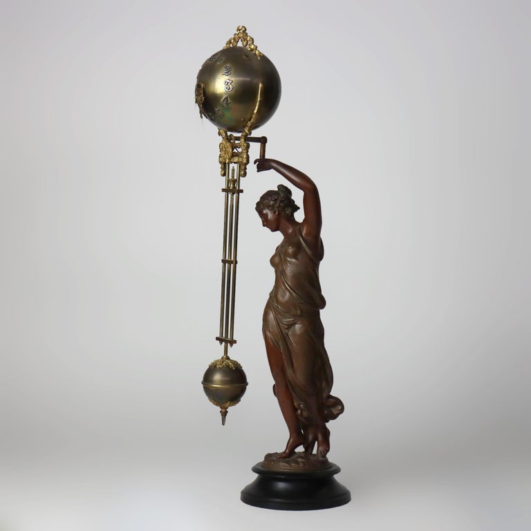 Antique Ansonia Neoclassical Figural Swinging Ball Mystery Clock C1890