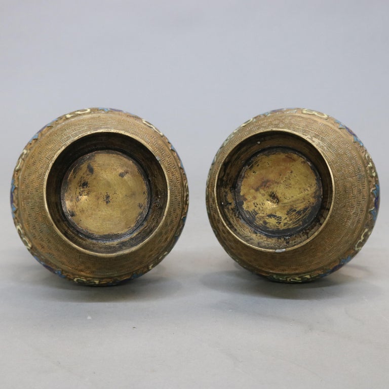 Antique Japanese Persian Style Champlevé Enameled Bronze Vase Set, circa 1900