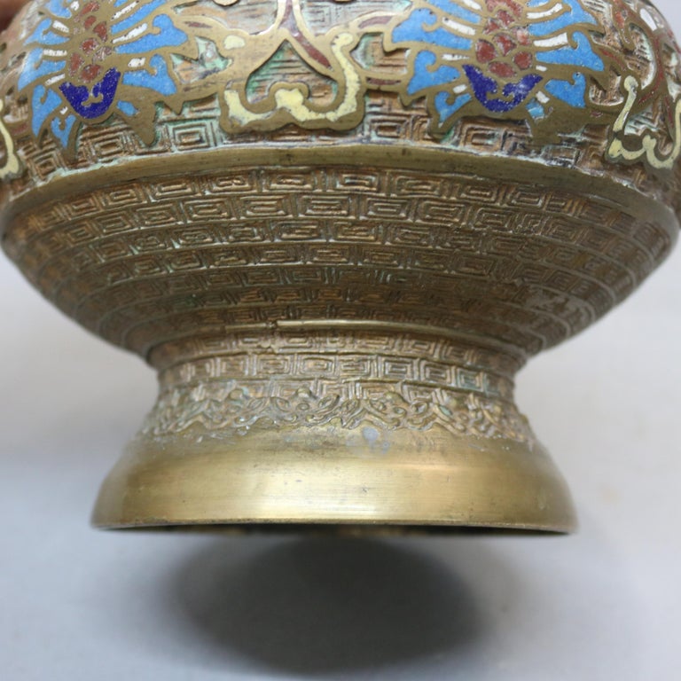 Antique Japanese Persian Style Champlevé Enameled Bronze Vase Set, circa 1900