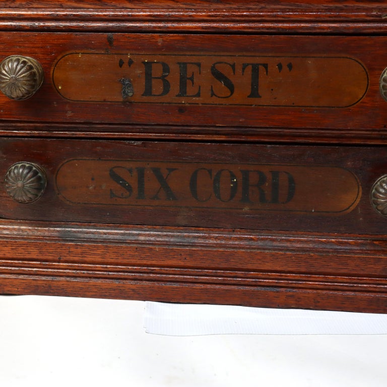 Antique J & P Coats Oak Four-Drawer Lift-Top Spool Cabinet Signed C1890