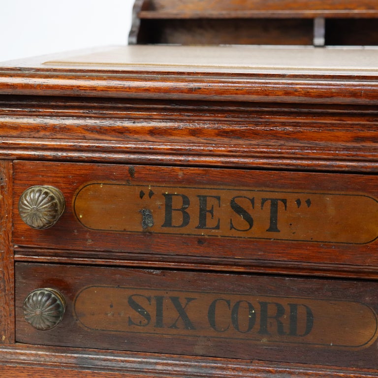 Antique J & P Coats Oak Four-Drawer Lift-Top Spool Cabinet Signed C1890