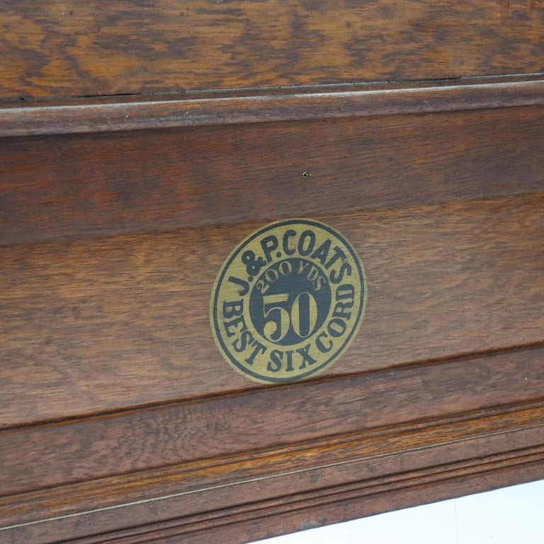 Antique J & P Coats Oak Four-Drawer Lift-Top Spool Cabinet Signed C1890