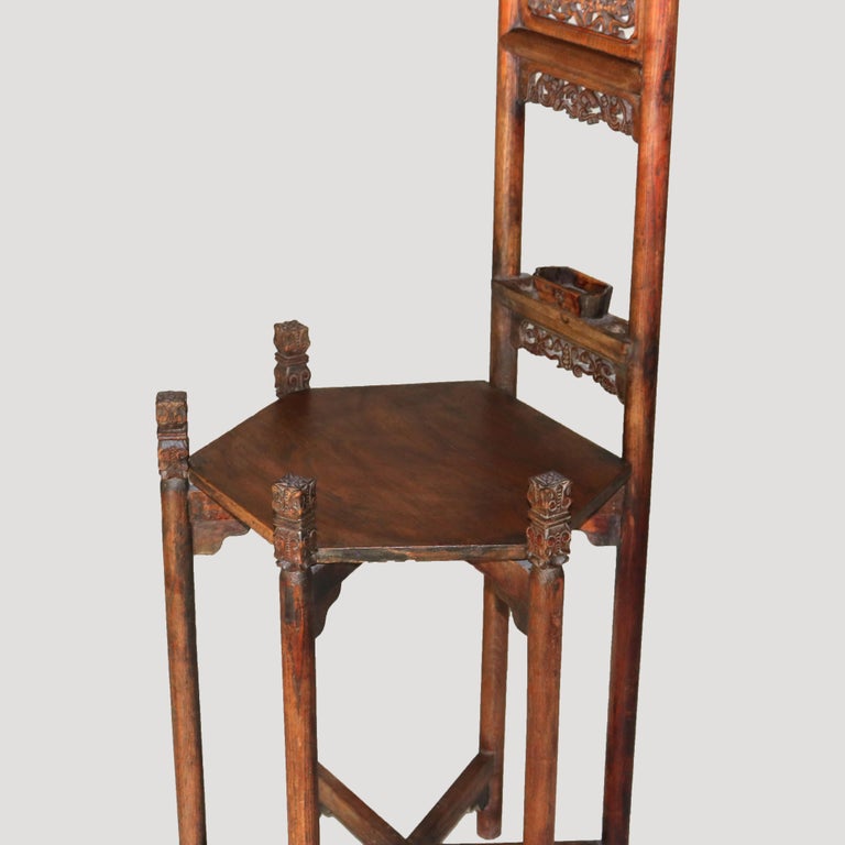 Antique Chinese Carved Rosewood Wash Stand with Elephant & Figure C1920