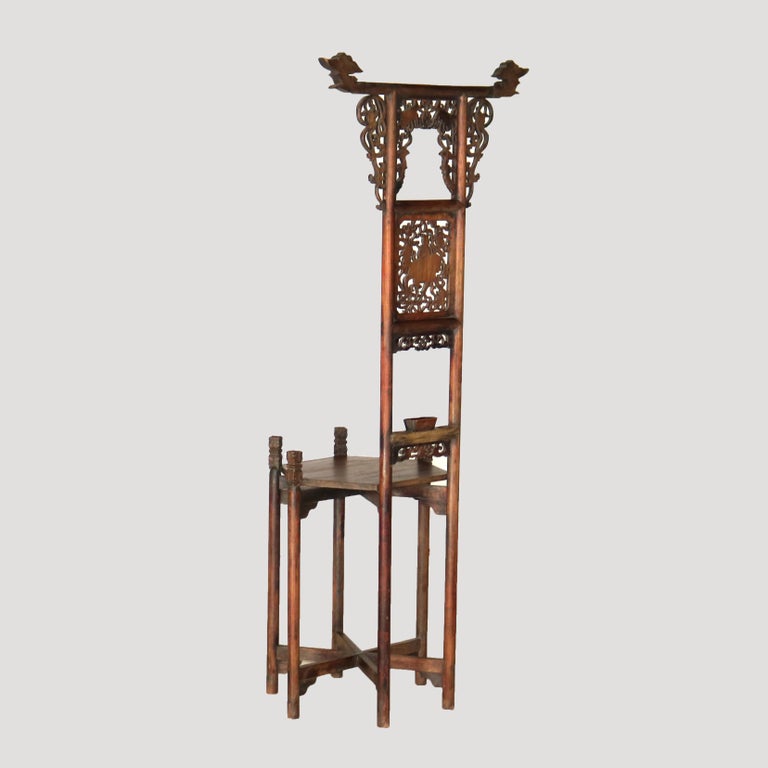 Antique Chinese Carved Rosewood Wash Stand with Elephant & Figure C1920