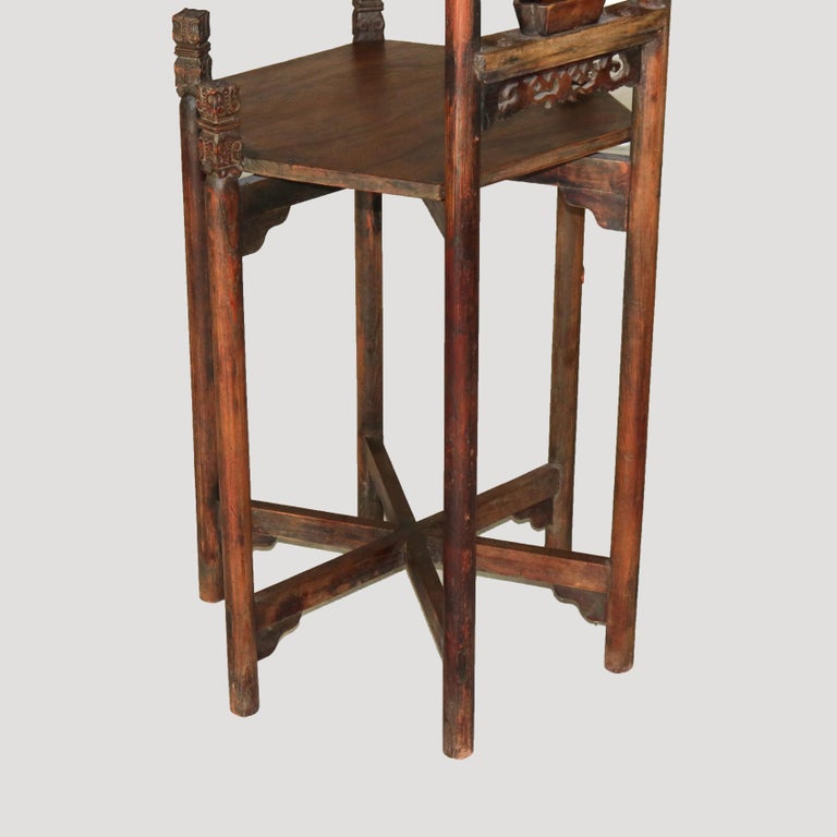 Antique Chinese Carved Rosewood Wash Stand with Elephant & Figure C1920