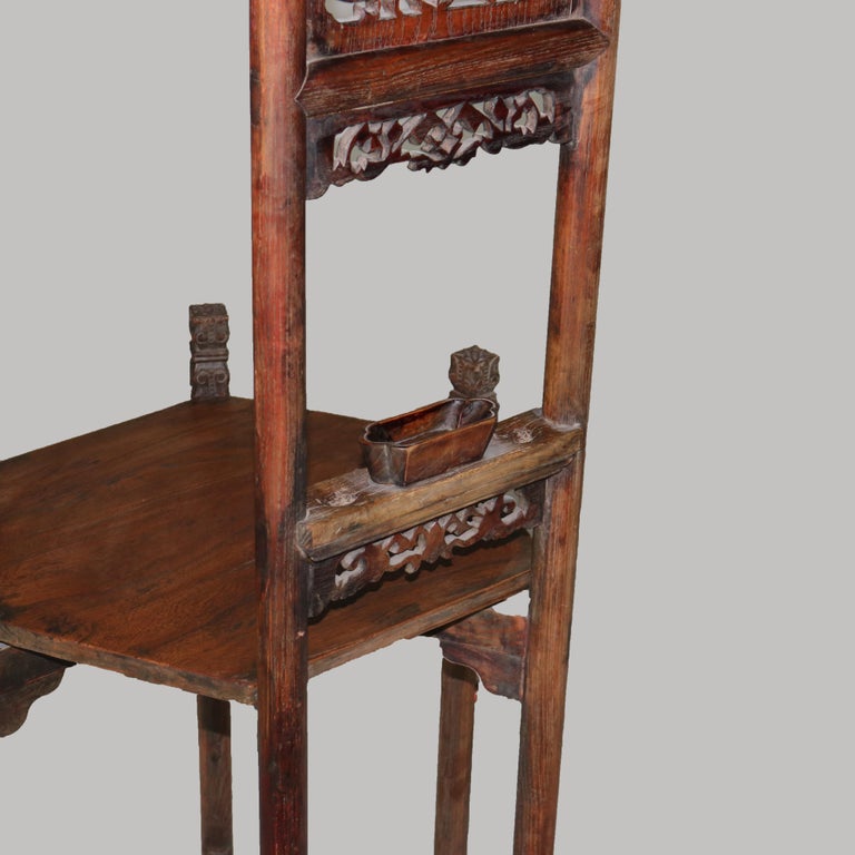 Antique Chinese Carved Rosewood Wash Stand with Elephant & Figure C1920