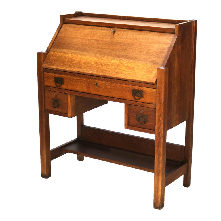 Arts & Crafts Honeoye Falls Furniture Co. Oak Drop Front Desk C1920