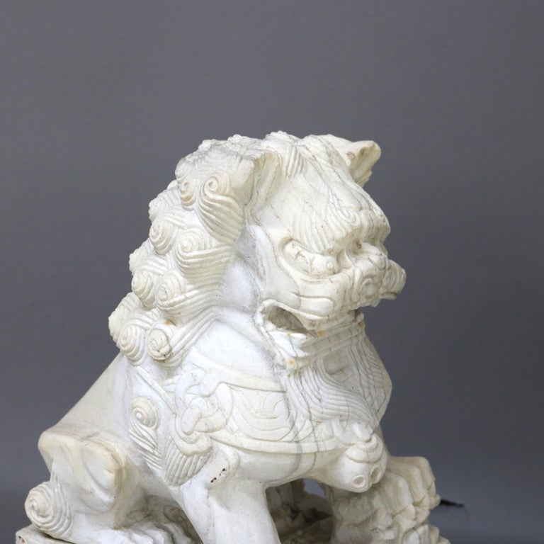 Pair of Large Chinese Carved Stone Foo Dog Sculptures 20thC