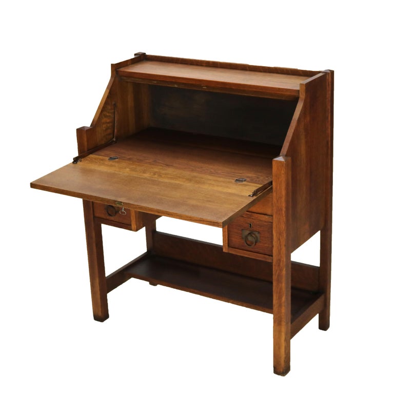 Arts & Crafts Honeoye Falls Furniture Co. Oak Drop Front Desk C1920