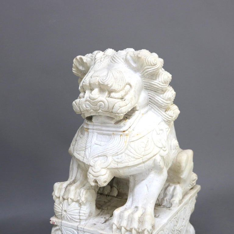 Pair of Large Chinese Carved Stone Foo Dog Sculptures 20thC