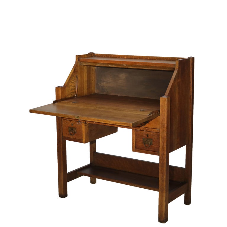 Arts & Crafts Honeoye Falls Furniture Co. Oak Drop Front Desk C1920