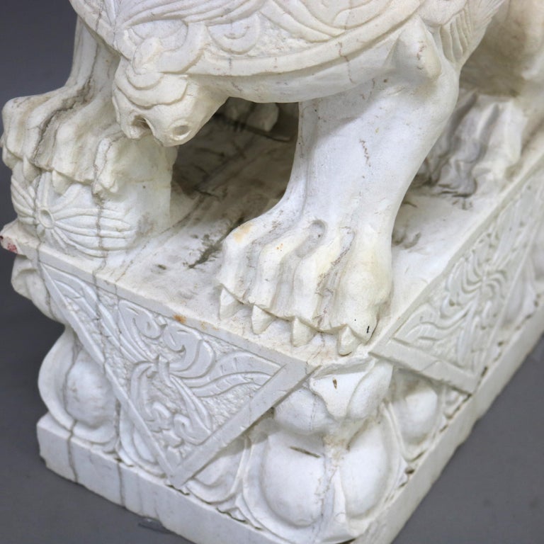 Pair of Large Chinese Carved Stone Foo Dog Sculptures 20thC