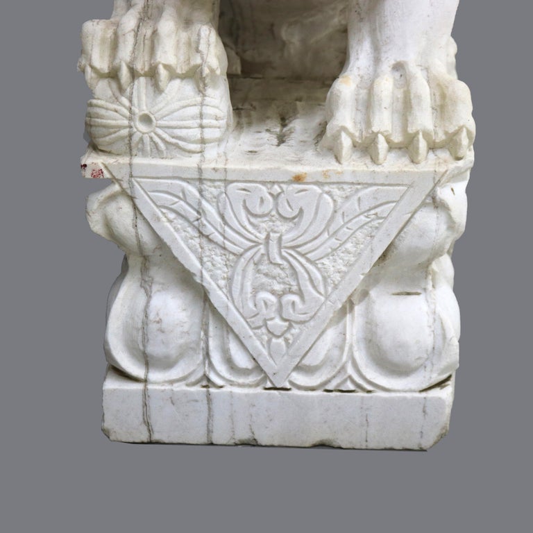 Pair of Large Chinese Carved Stone Foo Dog Sculptures 20thC