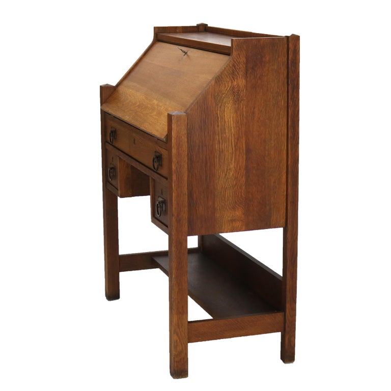 Arts & Crafts Honeoye Falls Furniture Co. Oak Drop Front Desk C1920