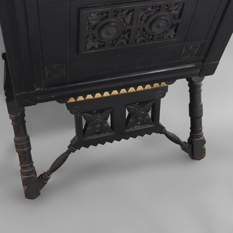 Oversized Antique Aesthetic Ebonized & Gilt Accented Easel with Flowers c1890
