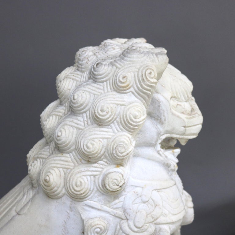 Pair of Large Chinese Carved Stone Foo Dog Sculptures 20thC