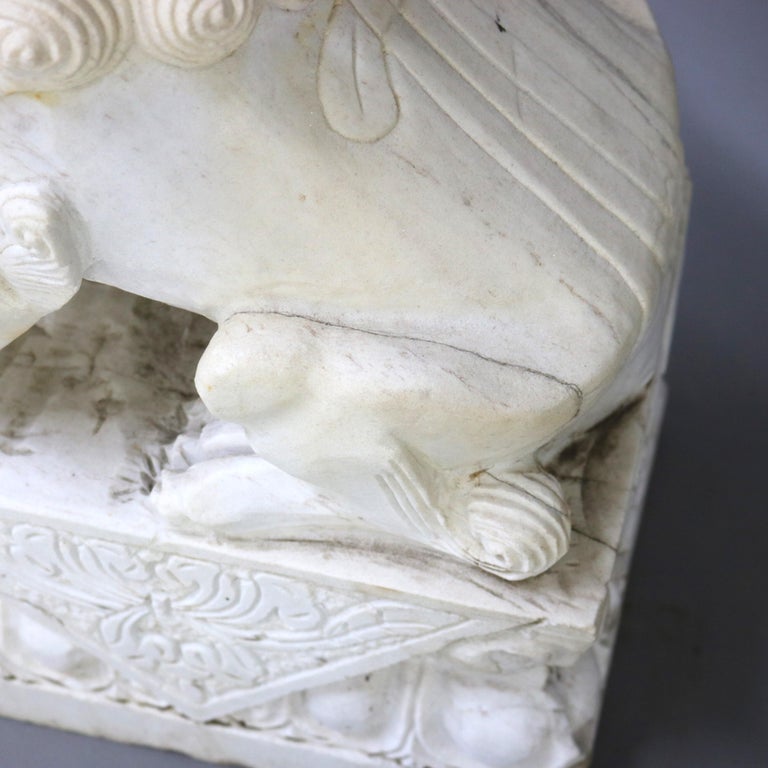 Pair of Large Chinese Carved Stone Foo Dog Sculptures 20thC