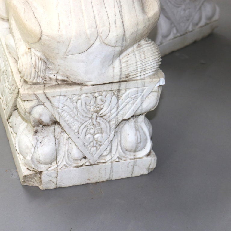 Pair of Large Chinese Carved Stone Foo Dog Sculptures 20thC