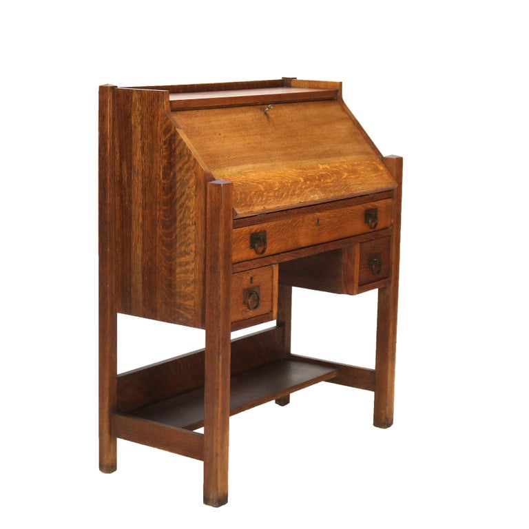 Arts & Crafts Honeoye Falls Furniture Co. Oak Drop Front Desk C1920