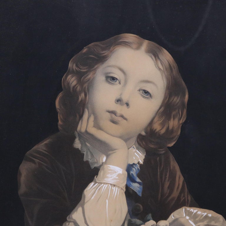 Late Victorian Lithograph of Girl & “Le Petit Distrait” Signed Emile Lassalle