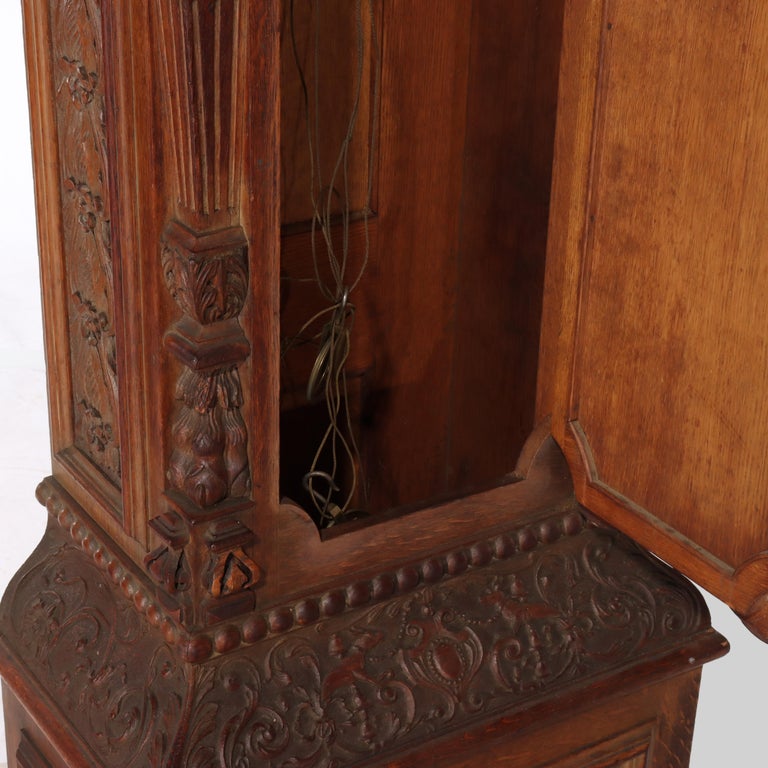 Monumental Westminster English Baroque Heavily Figural Carved Tall Case Clock