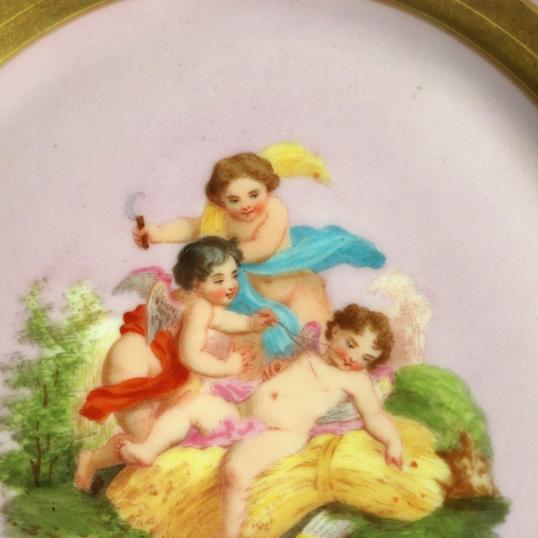 Antique Porcelain & Bronze Hand Painted & Gilt Footed Platter with Cherubs C1890