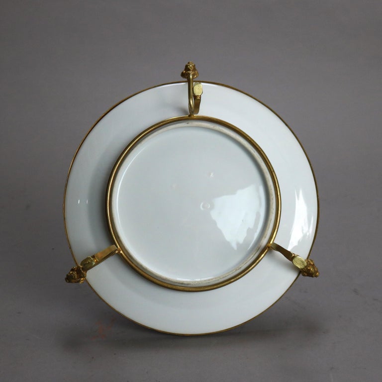 Antique Porcelain & Bronze Hand Painted & Gilt Footed Platter with Cherubs C1890