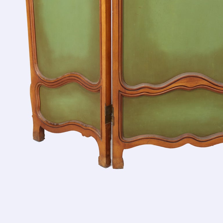 French Kingwood, Mahogany, Embroidered & Beveled Glass Paneled Screen c1890