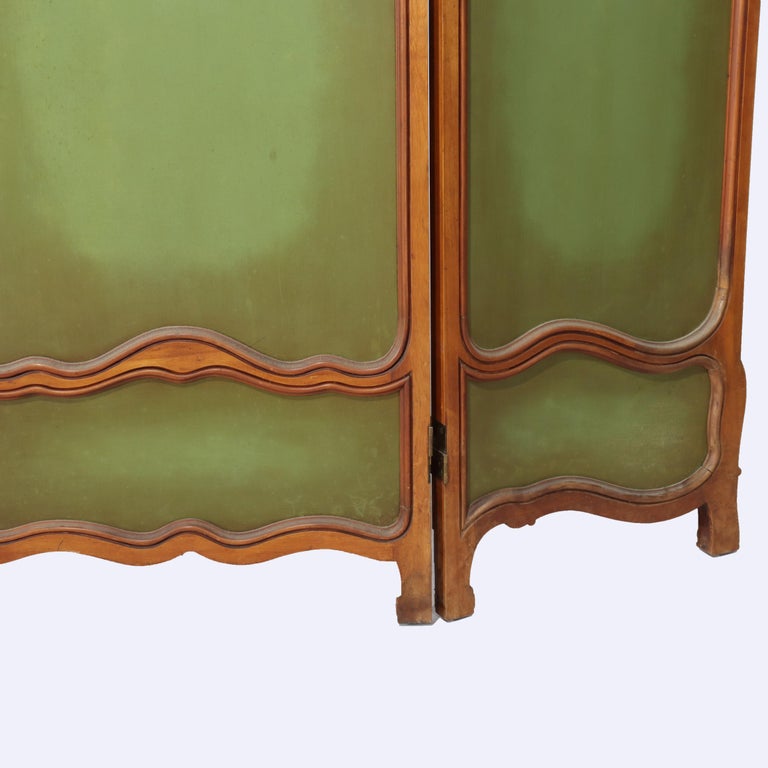 French Kingwood, Mahogany, Embroidered & Beveled Glass Paneled Screen c1890