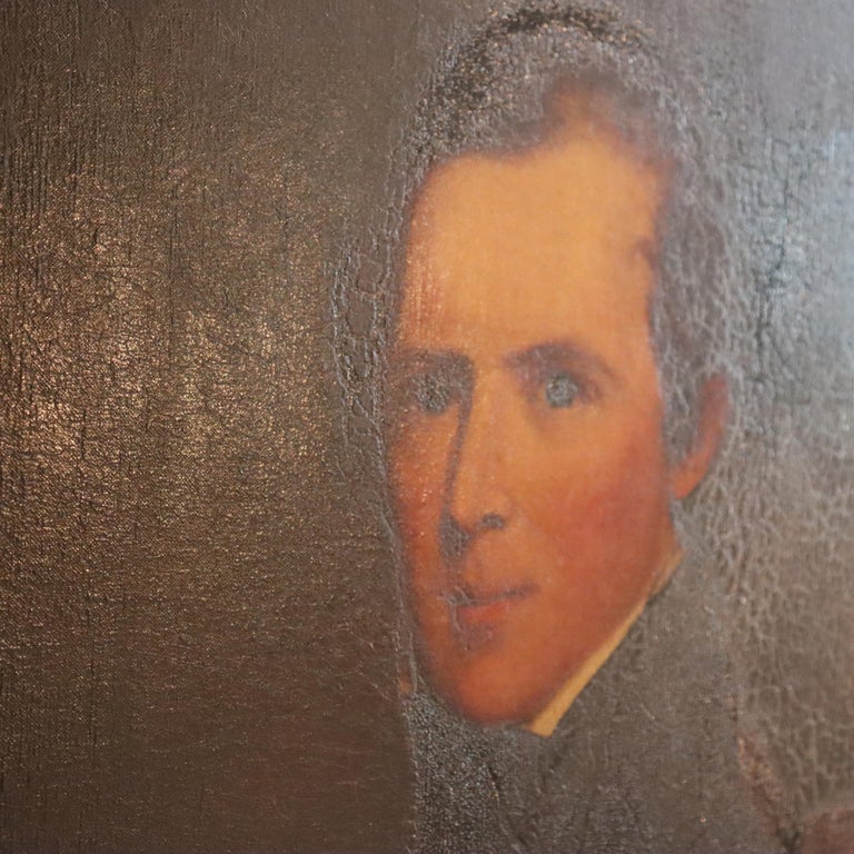 Large Antique Oil On Canvas Portrait Painting of Major John Biddle Unsigned 1818