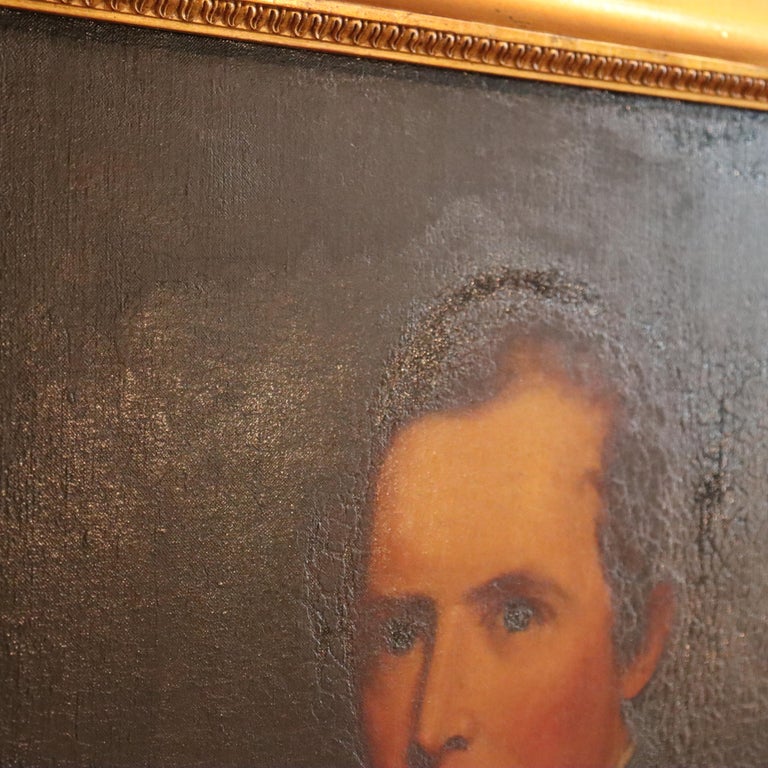 Large Antique Oil On Canvas Portrait Painting of Major John Biddle Unsigned 1818