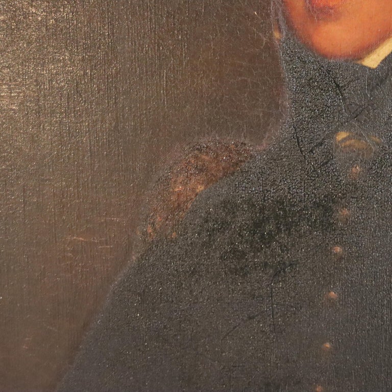 Large Antique Oil On Canvas Portrait Painting of Major John Biddle Unsigned 1818