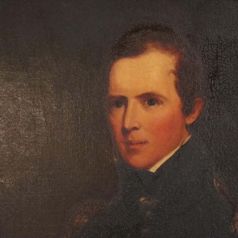 Large Antique Oil On Canvas Portrait Painting of Major John Biddle Unsigned 1818